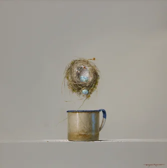 Tin Mug and Goldfinch Egg
